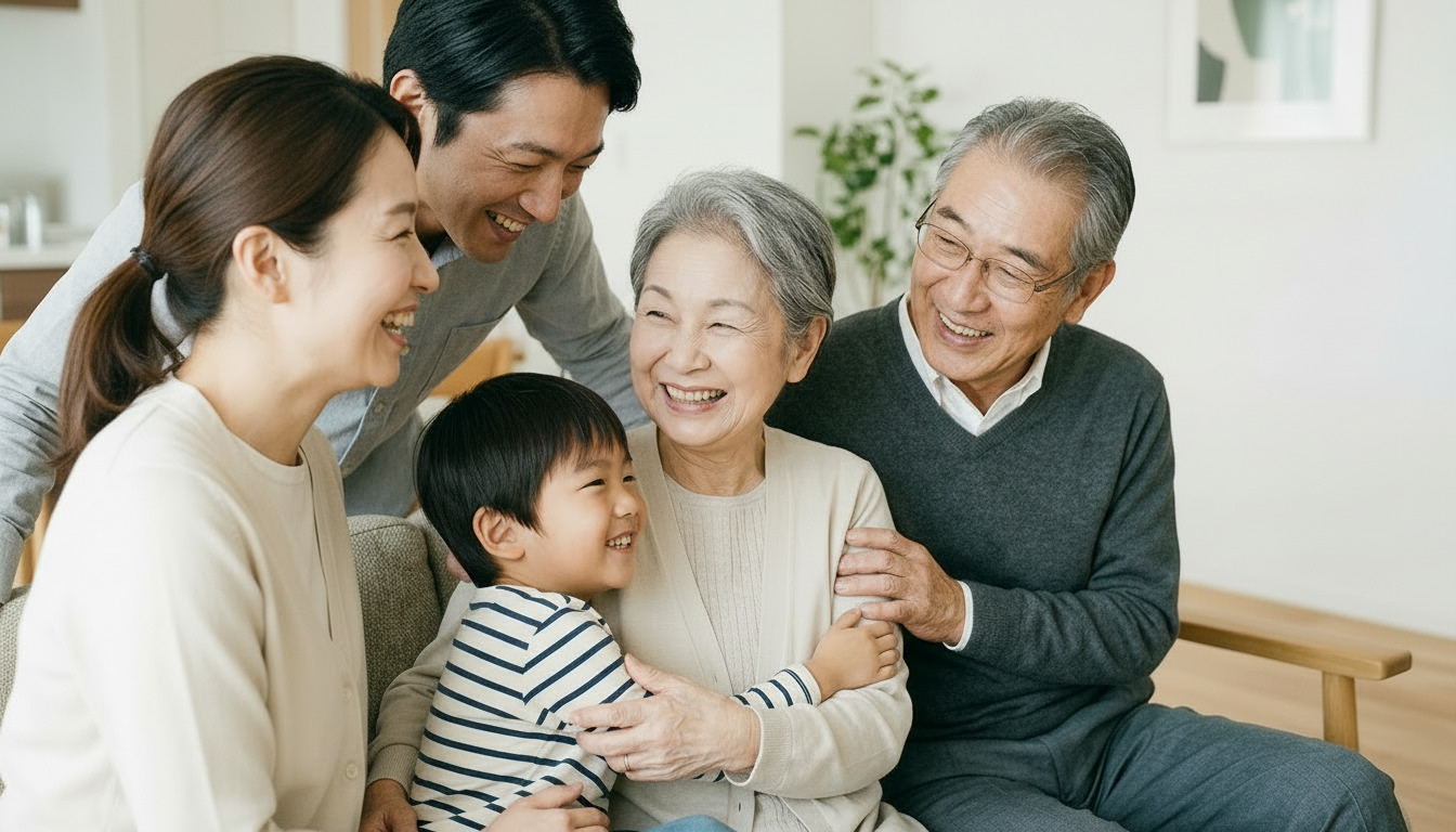 祖母の退院を家族みんなで祝っている様子