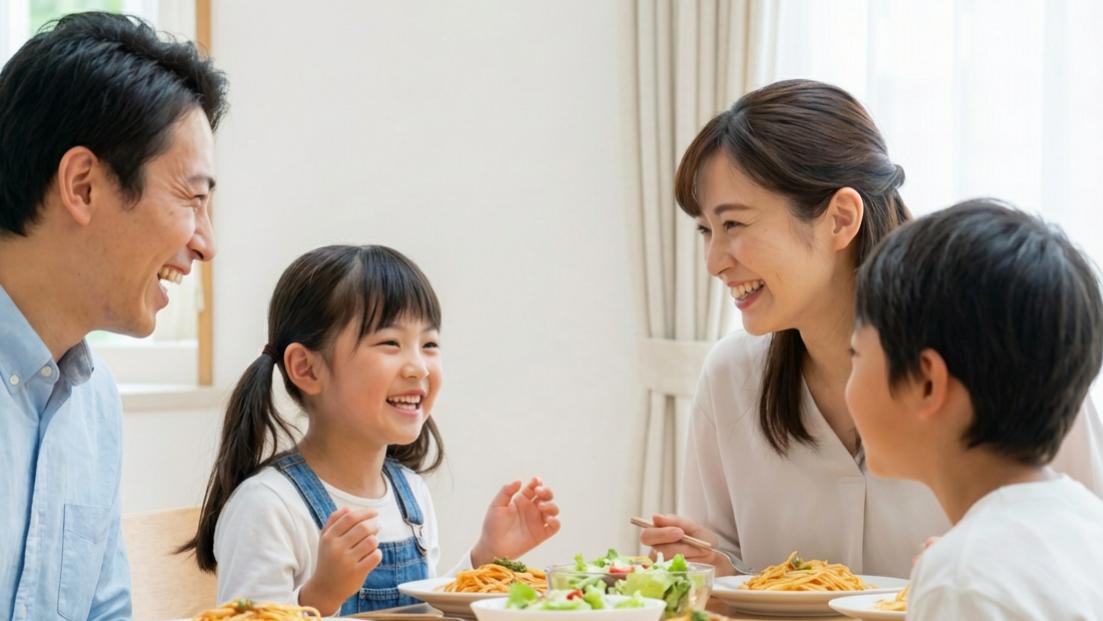 家族で楽しそうに食卓を囲んでいる様子